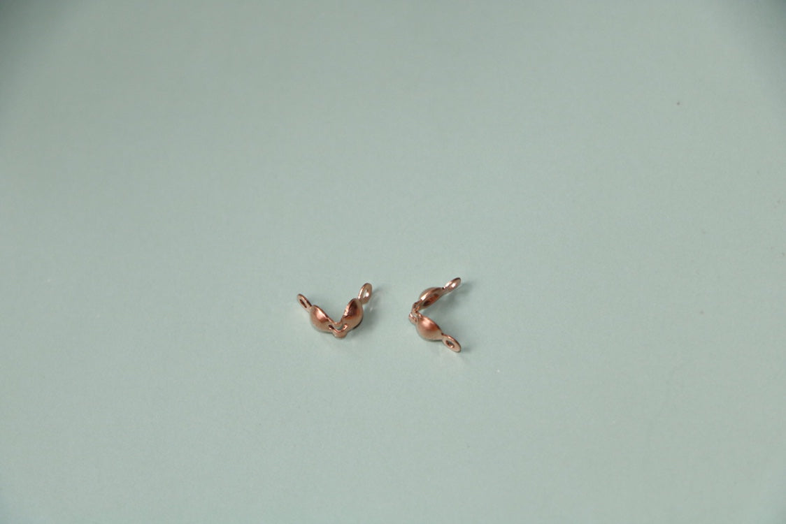 KDG DIY Jewelry 10PCS Gold Filled Rose Gold Clamshell Bead Tip Closing buckle For Necklace Bracelet Clamshell Bead Tip w/2 Rings (.036" Hole)