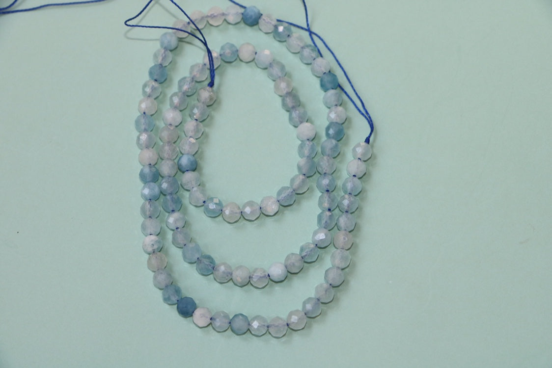 KDG DIY Jewelry Faceted Aquamarine 4mm Gems Beads Gold Filled Matching Stone For Women Necklace Earrings Bracelet