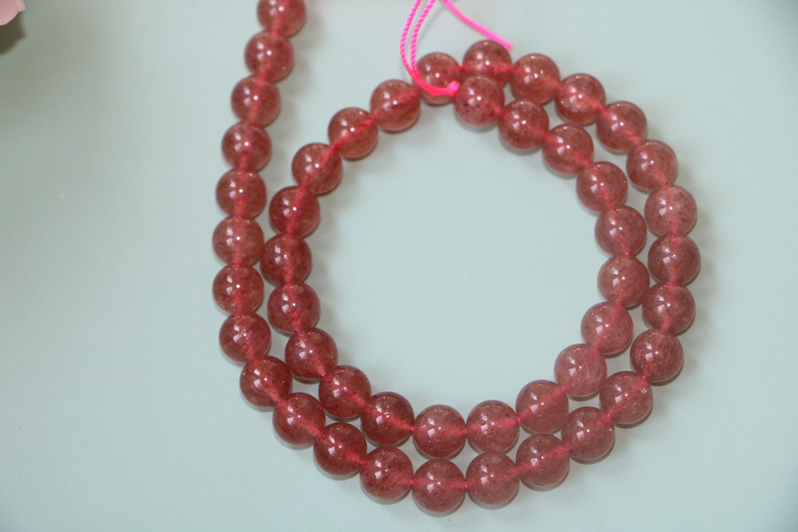 KDG DIY Jewelry Natural Strawberry Quartz 8mm Round Old Mine Gems Beads Gold Filled